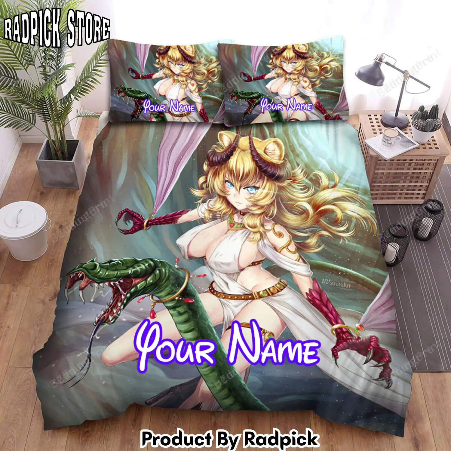 Radpick sexy chimera girl in anime art style bed sheets spread duvet cover personalized name bedding sets rp3272374